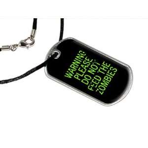   Do Not Feed Zombies   Military Dog Tag Black Satin Cord Automotive