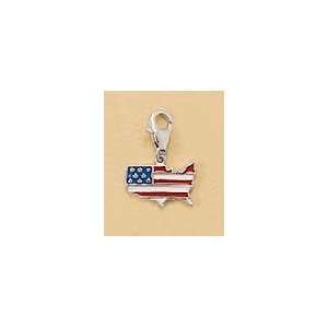   Blue Enamel Plated Sterling Charm, American Flag, Lobster Clasp, 3/4