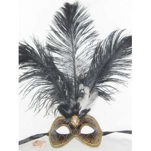    Black Ciuffo Satin Feather Venetian Masquerade Mask