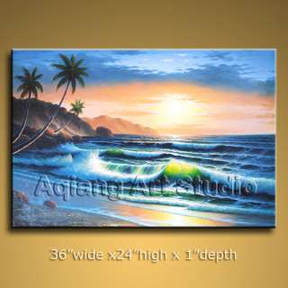 Large Seascape Oil Painting Ocean Wave Beach Sunset Hawaii Tropical 