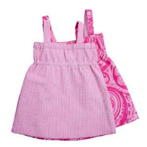 Hannah Jane Designs Reversible Ruche Dress   Pink Seersucker/Pink 