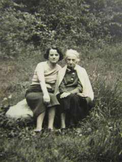 Antique B&W Photograph Mom & Daughter Sit at Rocky Glen  