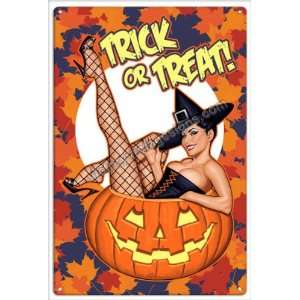  Trick or Treat Fall Pumpkin Pinup Girls Vintage Metal S 