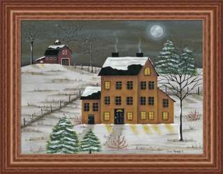 Winter Evening by Lisa Kennedy Primitive Folk Art 16x12 Framed Art 