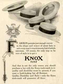   BOATER HATS IN 1908 KNOX HAT COMPANY AD   ALSO CALLED CAMPAIGN HATS