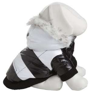  Pet Life Striped Fashion Parka with Removable Hood   Black 