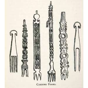  1928 Lithograph Carding Forks Abruzzi Italy Tools Estella 
