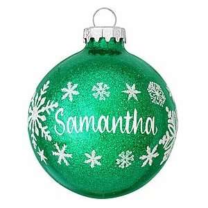  Personalized Green With Snowflakes Sparkling Ornament 