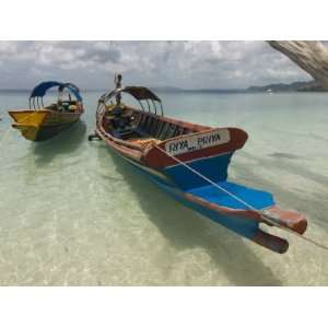  Boats on Coast in Turquoise Water, Havelock Island, Andaman 