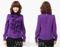 Women Slim Stylish Office Long Sleeve Shirt Purple W11  