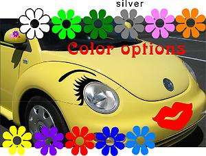 VW bug beetle black EYELASHES headlight EYEBROWS red LIPS volkswagen 