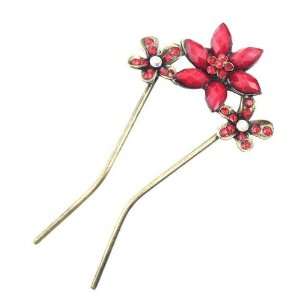  Czech Rhinestone 2 Prong Hair Stick Fork Flowers Beauty