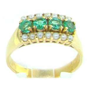   9K Yellow Gold Emerald & Pearl Vintage Style Ring  Size 9.5 Jewelry