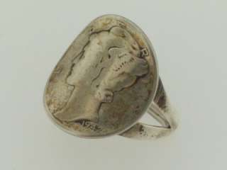 VINTAGE STERLING SILVER 1942 MERCURY HEAD DIME 1942 COIN RING  