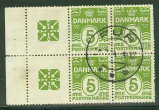 DENMARK (RE52) 5ore green, LOGO, 6 Block, used, VF  