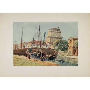  1905 Print Port Harbor Canal Viareggio Tuscany Italy 
