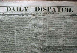 1864 Virginia Confederate Civil War newspaper w BATTLE of CHICKAMAUGA 