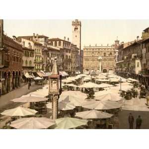 Piazzi delle Erbe, Verona, Italy 1890s photochrom. Photochrom (also 