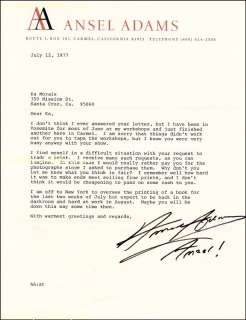 ANSEL ADAMS   TYPED LETTER TWICE SIGNED 07/12/1977  