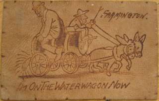 1905 Leather Postcard Water Wagon Farmington, Maine ME  