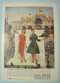 Vintage 1961 Dan River St Marks Square Fashion Models & Pigeons 60s 