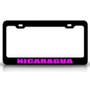 NICARAGUA Country Steel Auto License Plate Frame Tag Holder, Black 