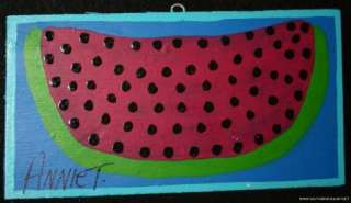 ANNIE T TOLLIVER FOLK ART PAINTING RED WATERMELON  