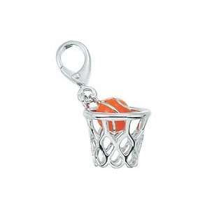 Genuine Zable (TM) Product. 925 Sterling Silver Enamel Basketball Clip 