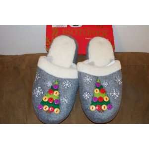  Isotoner Buttons Christmas Tree Slippers (Gray) Sz Sm 5/6 