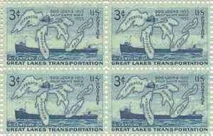 Great Lakes Transportation Set of 4 x 3 Cent US Postage Stamps NEW 