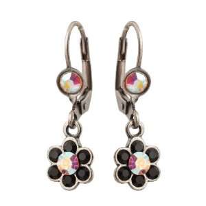 com Michal Negrin Silver Coating Dangle Earrings with Flowers, Black 