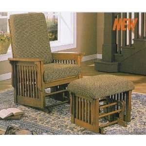  Oak finish mission style glider rocking chair and ottoman 