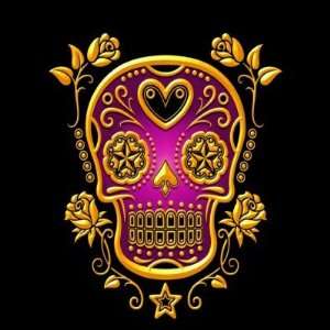    Sugar Skull with Roses, yellow and purple Sticker 