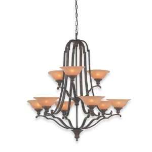   Chandelier Palladio Bronze with Amber Etched Globes