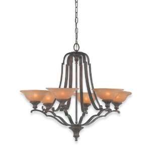   Chandelier Palladio Bronze with Amber Etched Globes