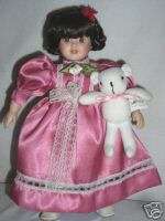 ANCO PORCELAIN DOLL DRESSED IN PINK WITH BEAR 12  