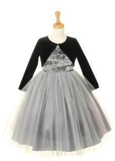 Silver with Black Holiday, Birthday, Party Girl Dress  