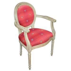   in Red Fabric Upholstered Armchair in White Wash