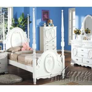  Flora White Finish Twin Post Bed by Acme