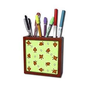   Chicken Dance Print with Green Background   Tile Pen Holders 5 inch