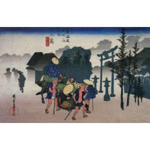   Hiroshige Travellers passing a shrine in the mist