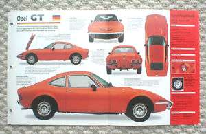 OPEL GT SPEC SHEET/Brochure1968,1969,1970,1971,1972,  