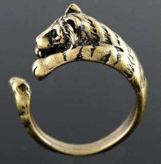 R193B Nostalgic Wild Tiger Power Animal Ring Black Crystal Eyes New 