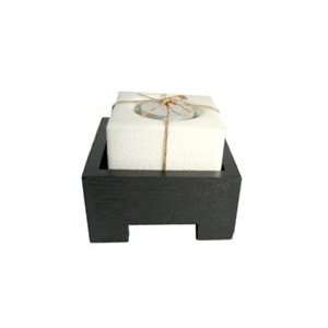  Celadon Tealight Holder on Wood Tray  Ivory