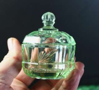 Sklo Union Libochovice Art Deco Uranium glass Vanity Trinket set 