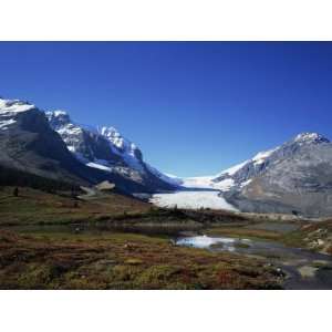 Sunwapta Lake and Athabasca Glacier, Jasper National Park in the Rocky 