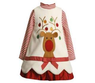   Girls Ivory Fleece Reindeer Winter Holiday Jumper Dress Set 6  