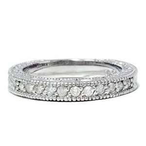    .25CT Diamond White Gold Hand Engraved Wedding Ring Jewelry