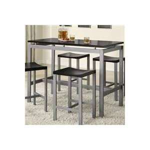  Atlus Counter Height Silver Metal Table Black Top And 4 