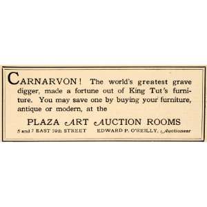  1923 Ad Plaza Art Auction Carnarvon King Tut Furniture 